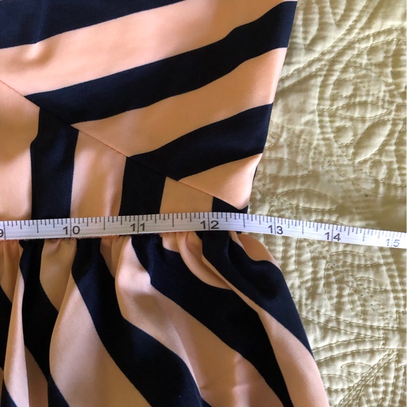 NWT;Sleeveless Dress; 4 Shoulder Straps;Midnight Blue & Rose Beige Line Patterns - Picture 7 of 12